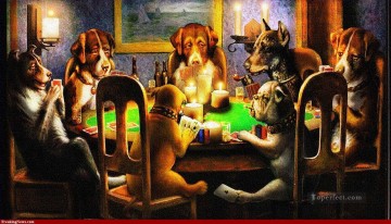 犬 Painting - ダークでポーカーをする犬